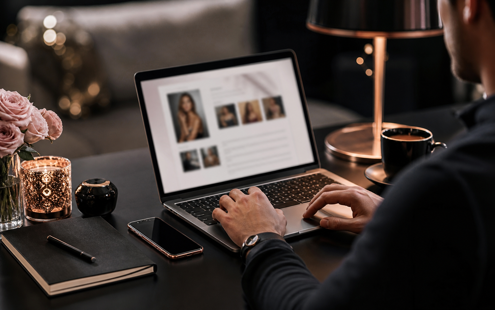 Laptop profile review scene for dating profile tips
